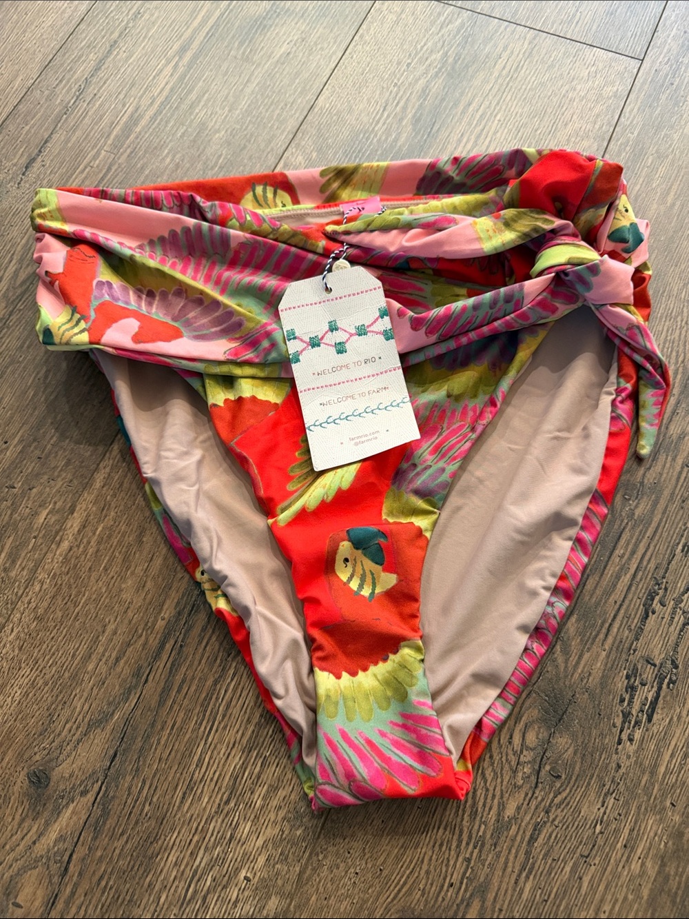 FARM Rio Red and Pink Tropical Tie-Side Bikini Bottoms